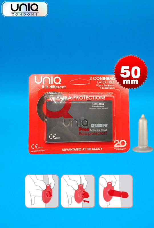 UNIQ SECURE FIT FREE 50mm Safe and comfortable protection  condoms 3PCS